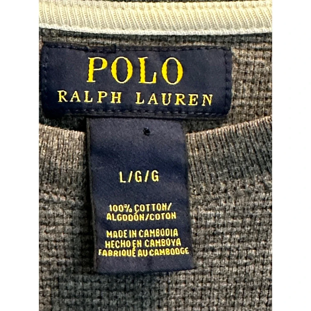 Polo Ralph Lauren Mens Charcoal Gray Waffle Knit Thermal Long Sleeve Shirt Large